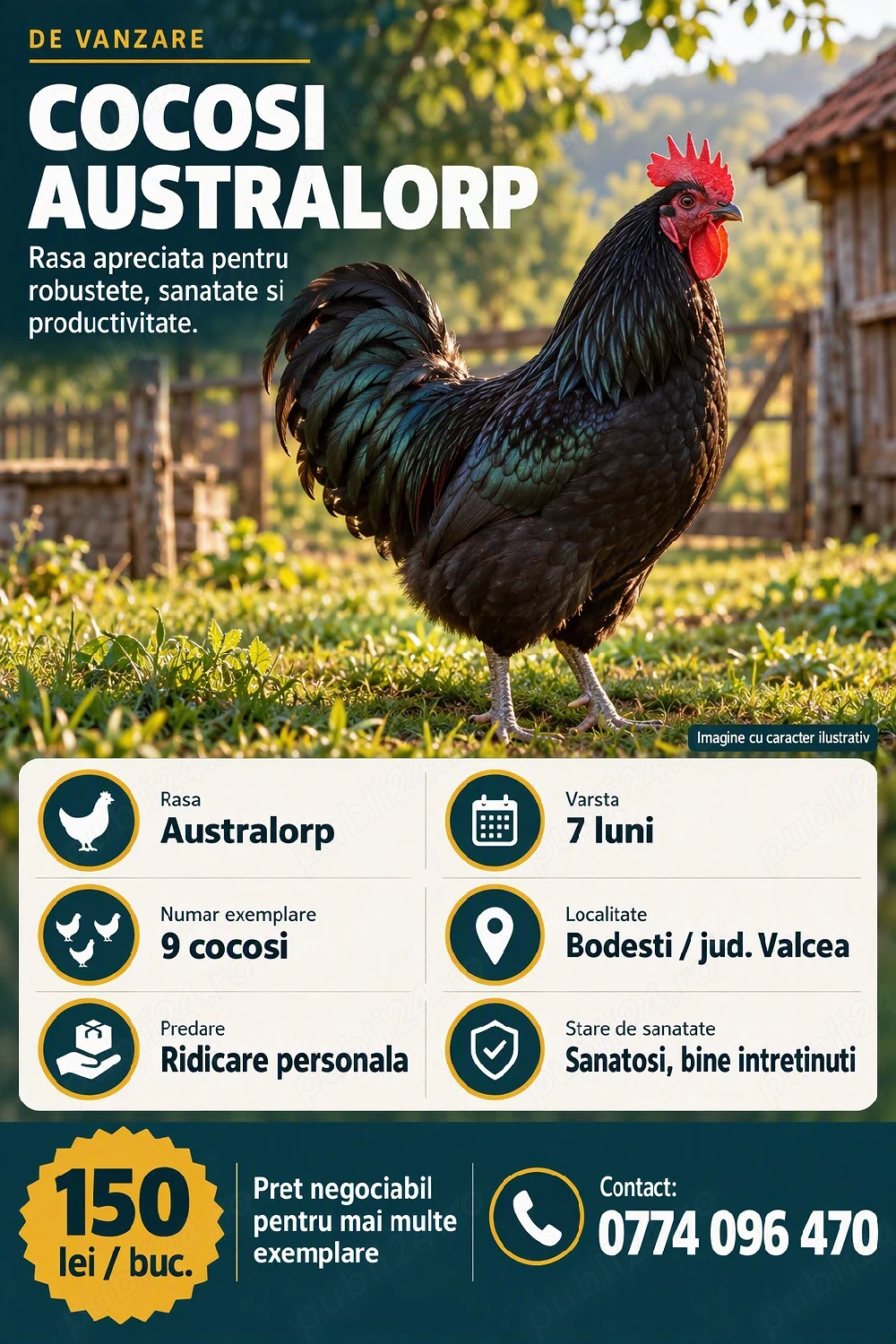 Cocosi Australorp, 7 luni, 9 exemplare, potriviti pentru reproductie