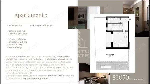 Apartament cu o camera, decomandat, gradina de 62 mp, zona Planetelor — fotografia 1
