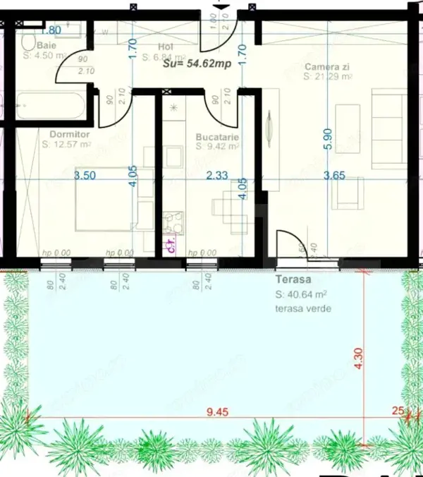 Apartament cu 2 camere, decomandat, 52 mp utili, gradina de 35 mp, zona Aradului — fotografia 1