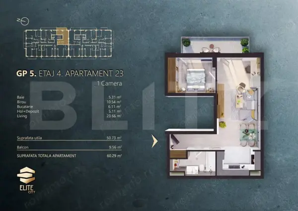 Apartament 2 camere, 51mp + 10mp terasa, Elite City — fotografia 3