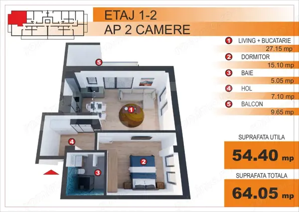 Comision 0%! Apartament 2 camere, EXCLUSIV in Blitz, zona Imparatul Traian — fotografia 1