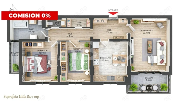 Apartament decomandat cu 3 camere 85 mpu 2 balcoane 2 bai Rahovei — fotografia 3