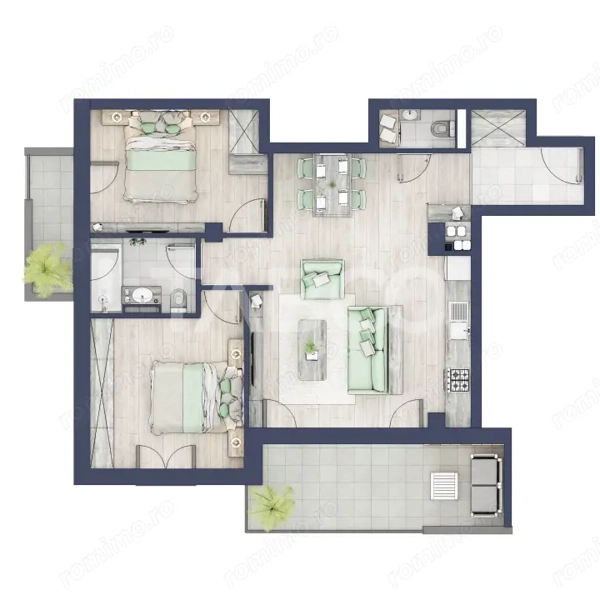 Apartament 3 camere 2 bai bloc cu lift zona de case in Turnisor — fotografia 3