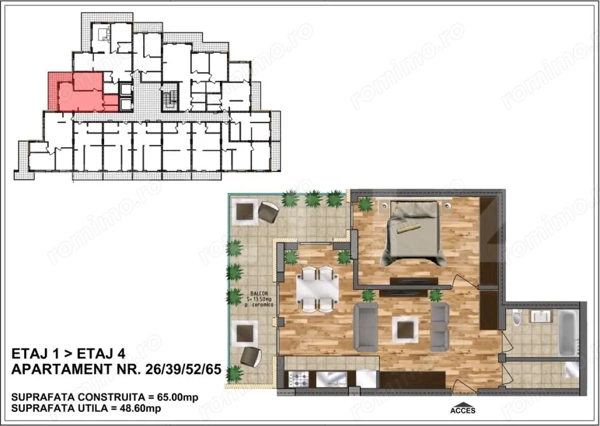 Apartament de vânzare, bloc nou, zona Aurel Vlaicu 48,60 mp+ terasa 13.5 ceramic — fotografia 1