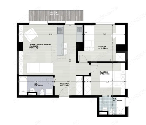 Apartament cu 3 camere, 2 bai, 65 mp, bloc nou, zona Iulius Mall — fotografia 1