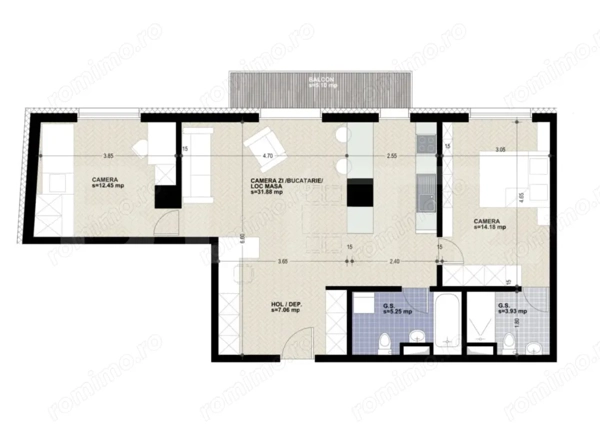 Apartament cu 3 camere, 2 bai, 75 mp, bloc nou, zona Iulius Mall — fotografia 3