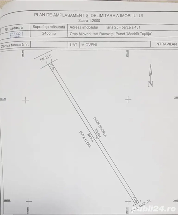 vând pamant in zona Haulote pe drumul spre Davidesti