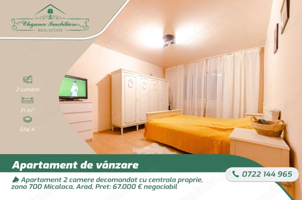 Apartament 2 camere decomandat cu centrala proprie, zona 700 Micalaca, Arad — fotografia 1