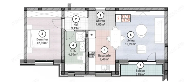 Apartament cu 2 camere 62 mp utili — fotografia 1