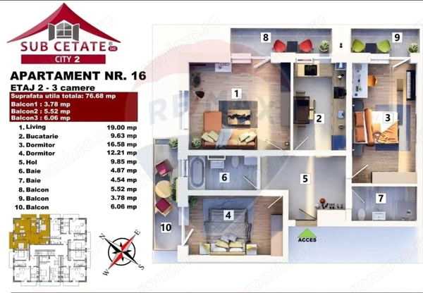 Apartament 3 Camere de Vânzare în Subcetate City 2, Sânpetru, Brașov — fotografia 2