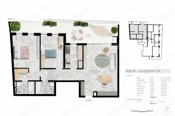 Apartament cu 3 camere, 2 bai, 88 mp, terasa 30 mp, Parcul Central — fotografia 1