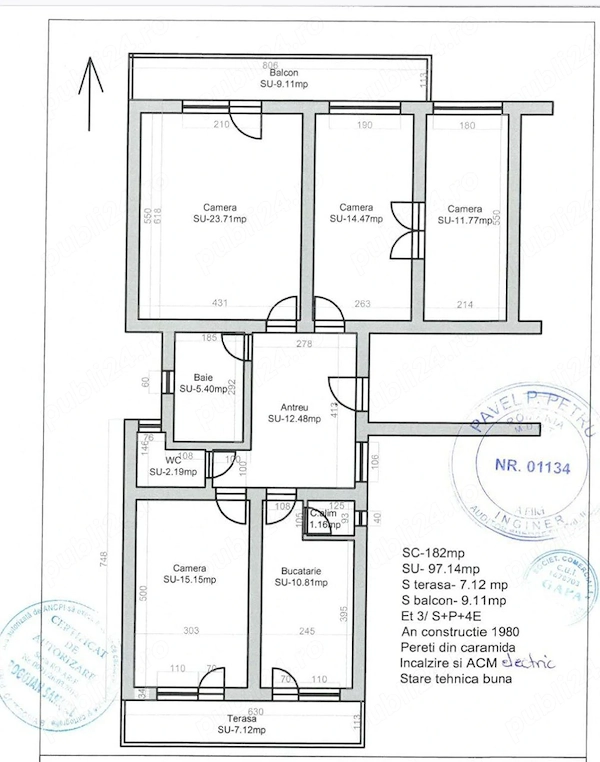 de vanzare apartament 4 camere decomandate centru Nicolae Balcescu etaj 3 din 4 singur pe etaj — fotografia 1