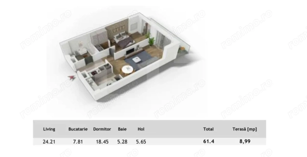 Apartament 2 camere, compartimentare ideală + terasă, Central — fotografia 1
