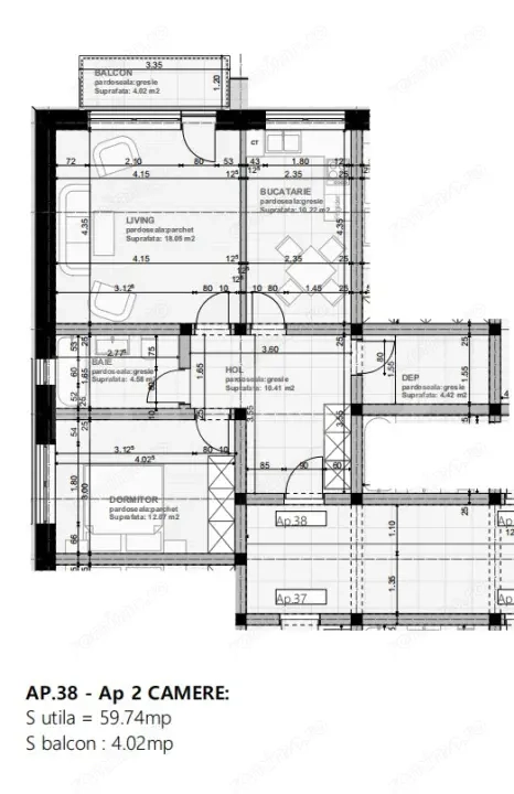 Apartament 2 camere, 60 mp — fotografia 1