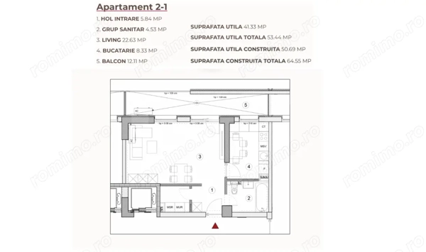 Studio 53.44 mp într-un ansamblu cu 0% Comision la Achiziție — fotografia 3