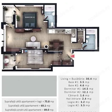 Apartament 3 camere, 2 bai, 2 balcoane, CF parcare subterana, boxa, Zona Vivo — fotografia 1
