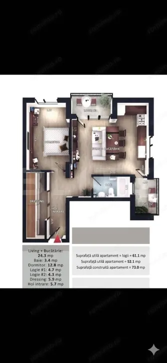 Apartament 2 camere, 2 balcoane, CF parcare subterana, boxa, Zona Vivo — fotografia 1
