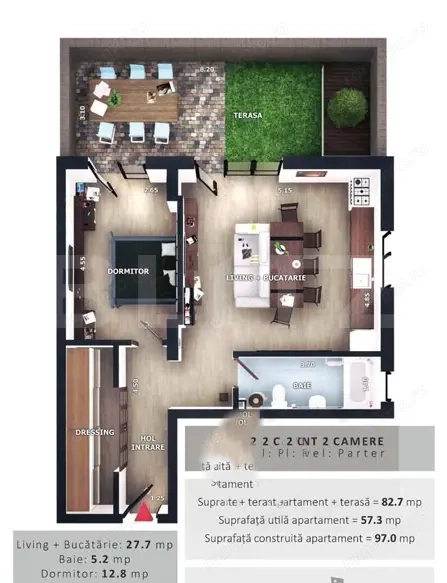 Apartament 2 camere, Terasa, CF parcare subterana, boxa, Zona Vivo — fotografia 1