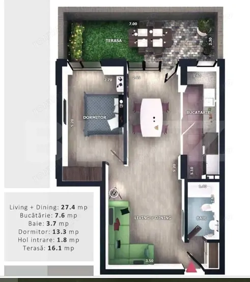 Apartament 2 camere, terasa, semifinisat, CF parcare, boxa, Zona Vivo — fotografia 1