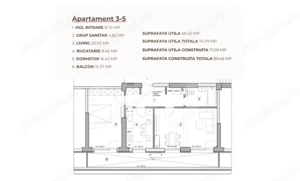 Apartament 2 camere, 74.79 mp, ansamblu 0% Comision Achiziție, Calea Severinului — fotografia 3