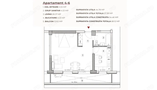 Studio, 57.38 mp, ansamblu cu 0% Comision la Achiziție, zona Calea Severinului — fotografia 3