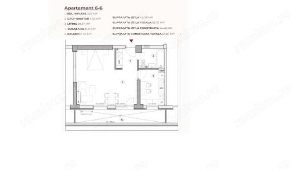 Studio, 56.72 mp, ansamblu cu 0% Comision la Achiziție, zona Calea Severinului — fotografia 1