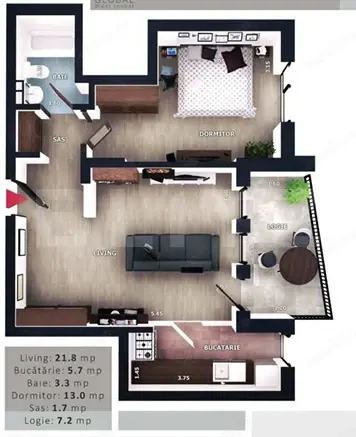 Apartament 2 camere, 45.50 mp, balcon, parcare subterana, boxa, zona Vivo — fotografia 1
