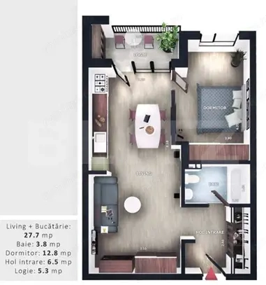 Apartament 2 camere, 51 mp, intermediar, balcon, CF, parcare, boxa, Zona Vivo — fotografia 1