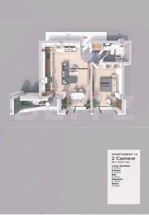 Apartament 2 camera, 53.61 mp, zona Pacurari — fotografia 1