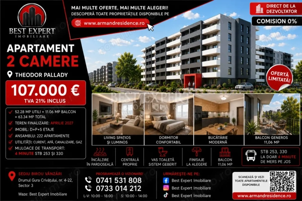 2 Camere Pallady | Direct Dezvoltator | Parcare Acoperită INCLUSĂ la Avans 50% — fotografia 1