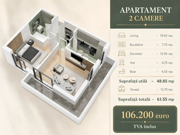 Apartament 2 camere, terasă 13 mp Drumul Fermei, Popești Leordeni, 0% comision — fotografia 1