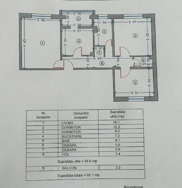 Apartament 3 camere DECOMANDAT, 62 mp, Inel 2 An 1980, Centrală Gaz, Termopane, Mobilat, Utilat — fotografia 1