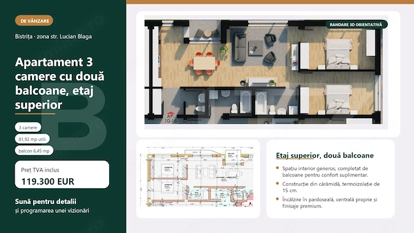 Apartament 3 camere, 82mp, bloc nou, zona Giulia — fotografia 1