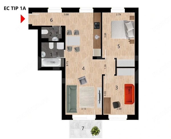 Apartament 3 camere, 59.83 mp, zona Golden Tulip — fotografia 1