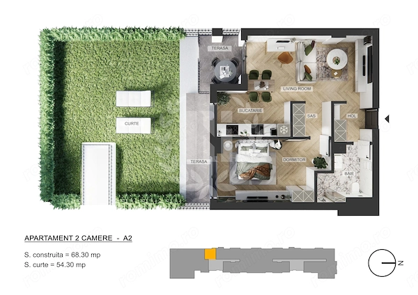 Apartament 2 camere zona de Nord - 58.05 mp utili si curte — fotografia 1