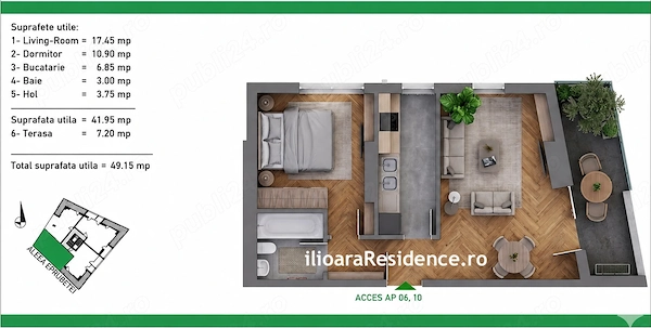 2 camere, 49 mp, 300 m metrou Nicolae Grigorescu (Ilioara), Park Lake — fotografia 1