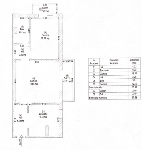 Apartament 2 camere, 51 m², 2 balcoane, Zona Aradului, Timisoara — fotografia 2