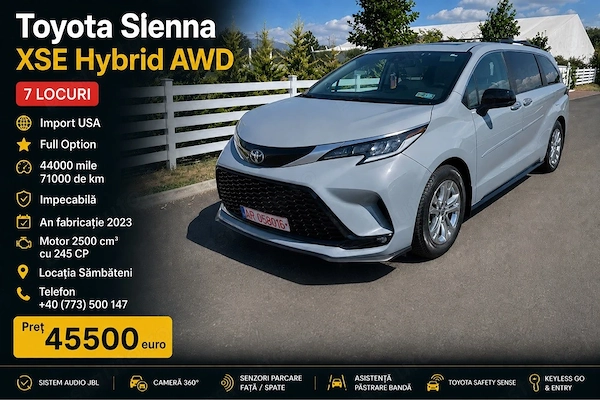 Toyota Sienna XSE Hybrid AWD 7 Locuri 2.5 -245 CP An 2023