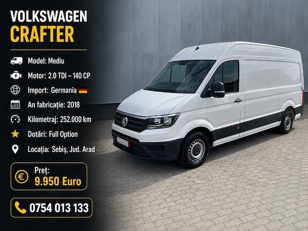 Volkswagen Crafter 2.0 TDI-140CP CLIMA Camera Model Mediu