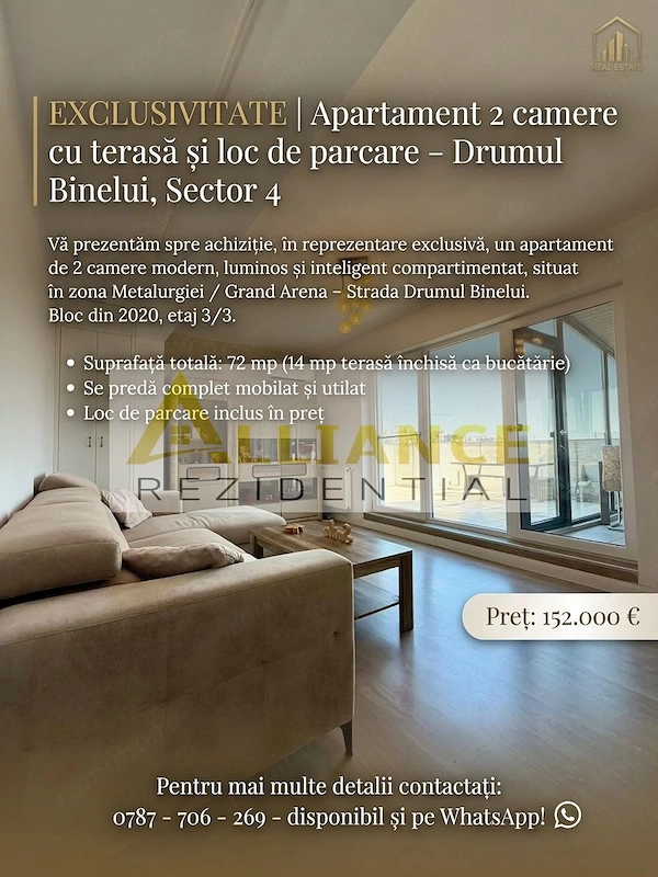 EXCLUSIVITATE | Apartament 2 camere + terasă + parcare – Sector 4 — fotografia 1