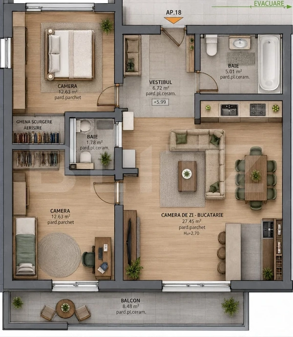 Apartament 3 camere, 69.50 mp, zona Tudor — fotografia 1