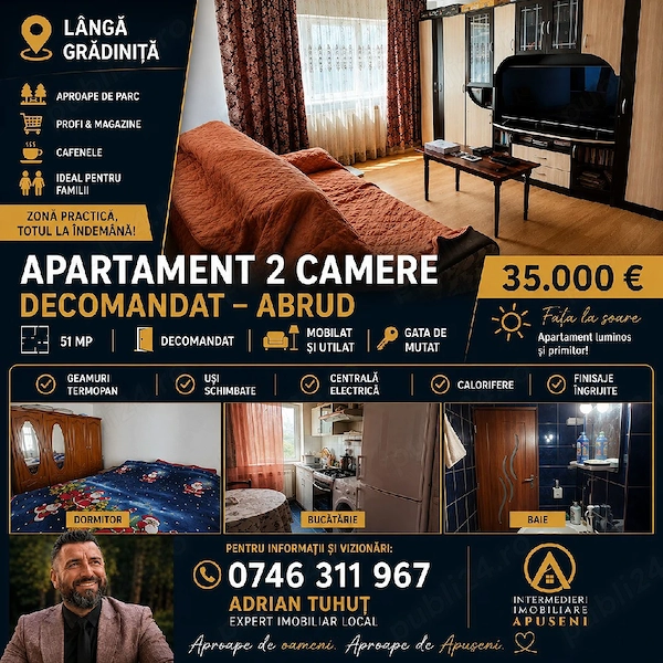 Apartament 2 camere Abrud 51mp | 35000 — fotografia 1