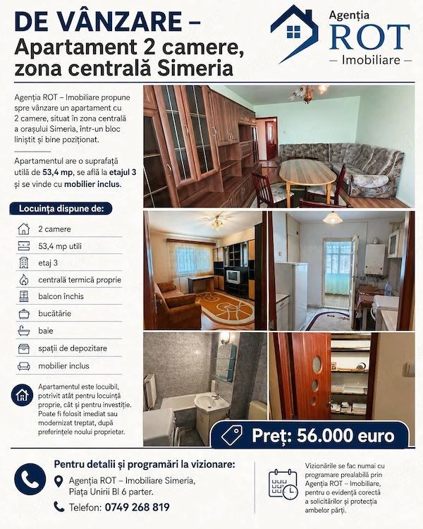 Vând apartament 2 camere Simeria central — fotografia 1