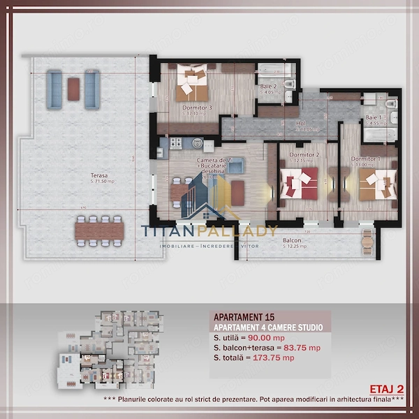 4 Camere173 Mp Terasa,Stil Boutique,1/2 Parcare, Pallady-Metrou Teclu — fotografia 3