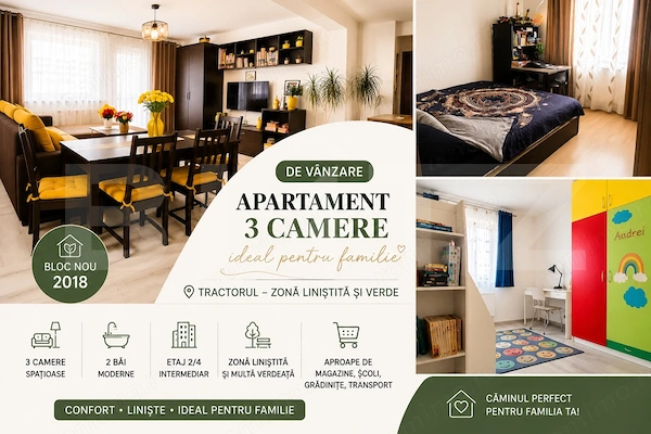 Apartament 3 camere, etajul 2 | parcare inclusa | Tractorul — fotografia 3