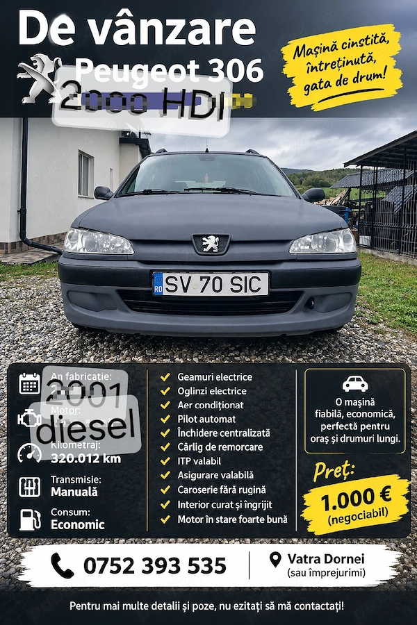 Peugeot 306 2002 diesel, 1.000 € — imagine 1