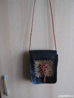 Borseta, gentuta de umar, piele, model asiatic. - imagine 2