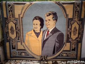 Covor manual lana cu portret elena si nicolae ceausescu