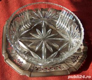vas cristal (fructieră) cu tavă argintată