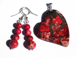 Set pandantiv si cercei din Argint 925, Jasp sediment rosu si Pirita   PA483, CE483 - imagine 2